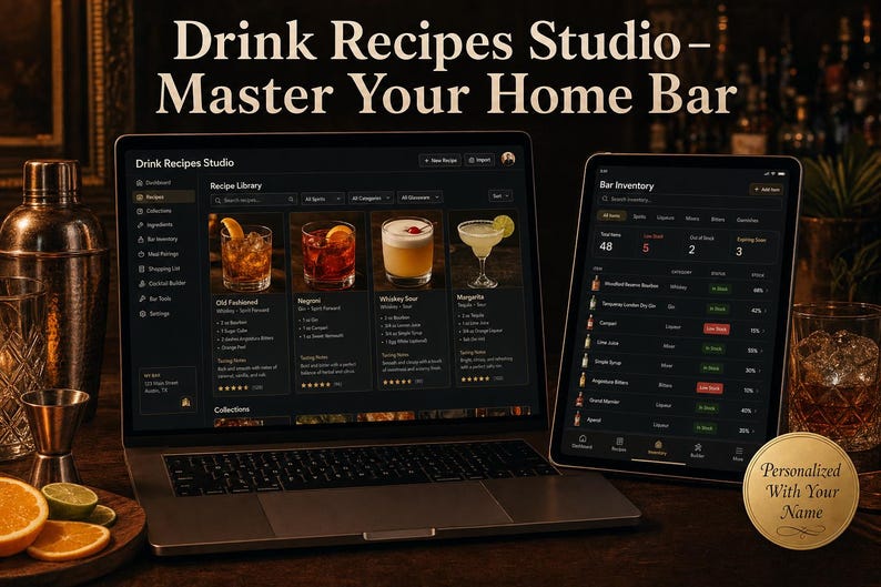 Cocktail Recipe Tracker App | Offline Bar Inventory, Tasting Log (Digital Download) image 1