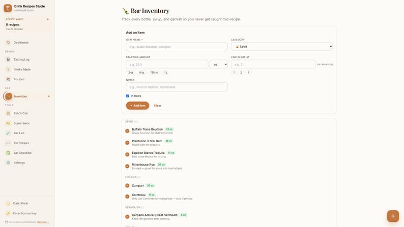 Cocktail Recipe Tracker App | Offline Bar Inventory, Tasting Log (Digital Download) image 7