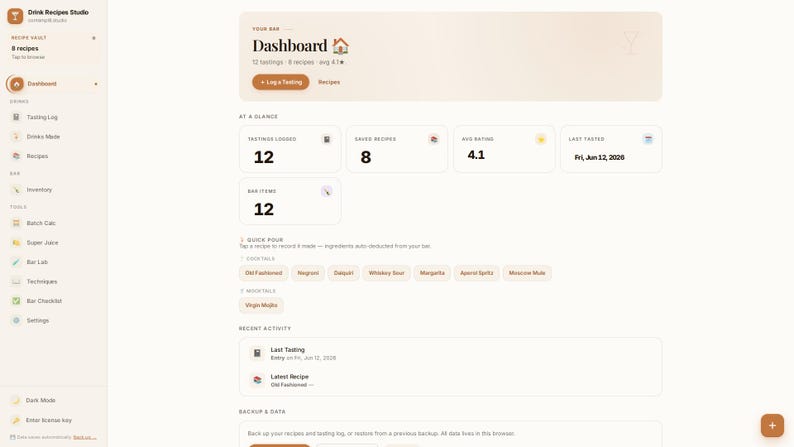 Cocktail Recipe Tracker App | Offline Bar Inventory, Tasting Log (Digital Download) image 2