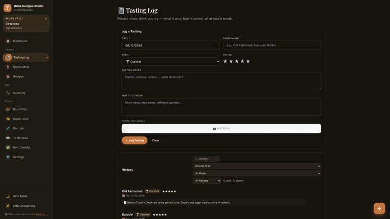 Cocktail Recipe Tracker App | Offline Bar Inventory, Tasting Log (Digital Download) image 20