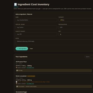Rezept Kosten & Preise Rechner App | Home Baker, Maker Profit Marge Werkzeug | Bearbeiten Sie den Preis einmal für jedes Produkt Offen Bild 5