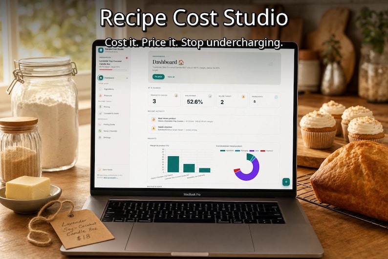Rezept Kosten & Preise Rechner App | Home Baker, Maker Profit Marge Werkzeug | Bearbeiten Sie den Preis einmal für jedes Produkt Offen Bild 1