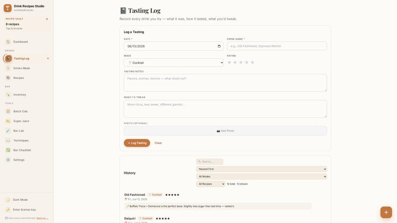 Cocktail Recipe Tracker App | Offline Bar Inventory, Tasting Log (Digital Download) image 9