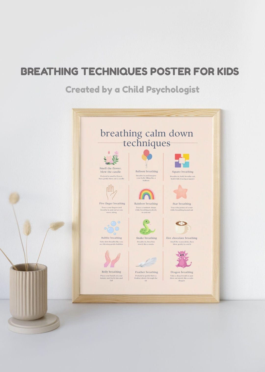 Breathing Techniques Poster for Kids | Calm Down Corner Wall Art ...