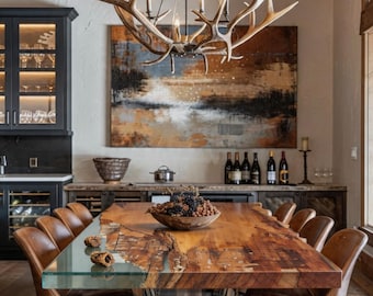 Unieke eettafel van 2,65 x 1,1 m – 50.000 jaar oude oude Kauri, luxe natuurlijk hout