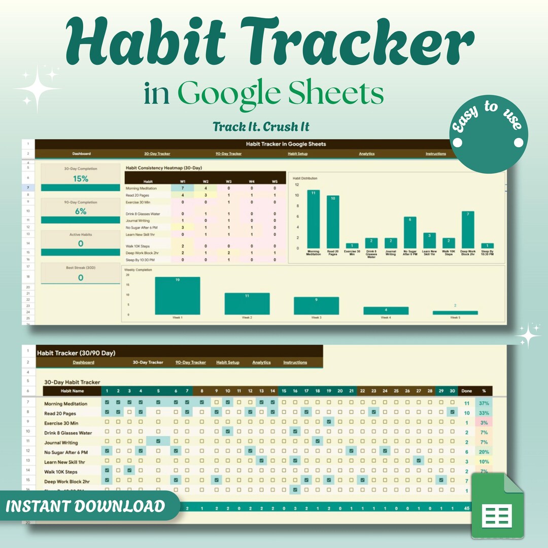 Habit Tracker Google Sheets | Daily Routine Planner | 90 Day Goal ...