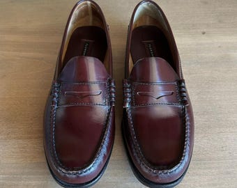 Florsheim Berkley Penny Loafers, Mens Size 10 3E Extra Wide, Burgundy Leather Moc Toe Slip On Dress Shoes, Preppy Ivy Style Loafers