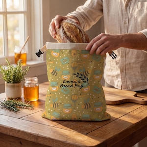 Bolsa reutilizable de cera de abeja para pan, 43 x 33 cm - Forrada de lino y cera de abeja para almacenar masa madre, conservar pan, ecológica, regalo para panaderos