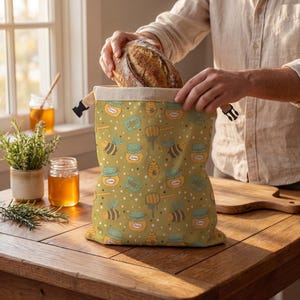 Bolsa reutilizable de cera de abeja para pan, 43 x 33 cm - Forrada de lino y cera de abeja para almacenar masa madre, conservar pan, ecológica, regalo para panaderos