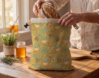 Bolsa reutilizable de cera de abeja para pan, 43 x 33 cm - Forrada de lino y cera de abeja para almacenar masa madre, conservar pan, ecológica, regalo para panaderos