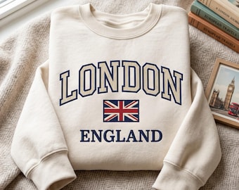 Sudadera bordada de Londres, camiseta con la bandera de Inglaterra, sudadera motivacional para mujer, regalo de viaje
