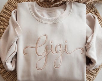 Sudadera bordada Gigi, Nueva abuela, Camiseta para anunciar la llegada de la abuela