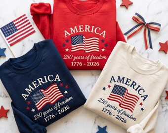 Embroidered America's Semiquincentennial Sweatshirt, 4th of July Shirt, USA 250th Anniversary T-Shirt, Patriotic Tee