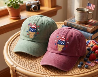Embroidered Patriotic Popsicle Cap, Fourth Of July Ice Cream Hat, Retro Summer Patriotic Hats