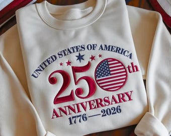 Sweat-shirt brodé 250e anniversaire de l'Amérique, chemise patriotique de la fête de l'indépendance, t-shirt du demi-cinquantième anniversaire du 4 juillet