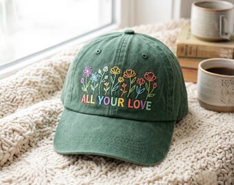 Bonnet brodé All For Love, accessoire lesbien pour le mois de la fierté, casquette communautaire pour l'égalité LGBTQ
