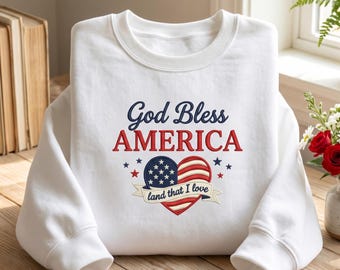 Sweatshirt brodé God Bless America, t-shirt 4 juillet, chemise chrétienne patriotique, t-shirt Faith