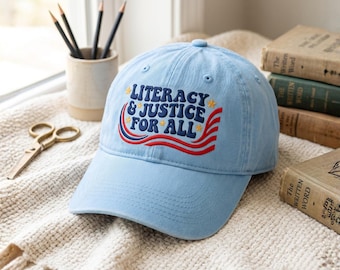 Embroidered Literacy and Justice Hat, Book Club Reading Cap