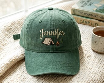 Embroidered Custom Camping Hat ,Campfire Outdoor Cap, Hiking Camping Gift, Nature Adventure Caps