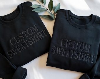 Sudadera con texto personalizado bordado, camiseta con texto personalizado, camiseta a juego, logotipo para pequeña empresa