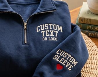 Embroidered Custom Quarter Zip, Personalized Left Chest Embroidery, Logo or Text