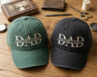 Embroidered Dad Hat with Kids Names, Personalized Gift for Papa, Father’s Day Gift
