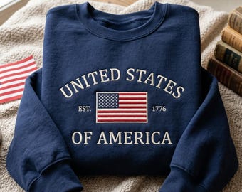 Embroidered USA 250th Anniversary Sweatshirt, Patriotic American Flag T-Shirt, 4th of July T-Shirt