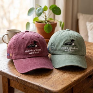 Embroidered Stupid Canadian Wolf Bird Baseball Cap, Loon Dad Hat, Hockey Fan Gifts