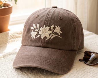 Embroidered Hibiscus Baseball Cap: Women's Hat, Small Corner Design, Hawaii Maui Florida Beach Vacation