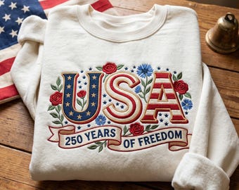 Sudadera bordada con estampado floral de EE. UU., camiseta de Estados Unidos, camiseta del 4 de julio, camiseta patriótica