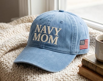 Chapeau de maman bleu marine brodé, cadeau de maman militaire, cadeaux de soutien à la famille bleu marine