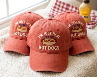 Embroidered Hot Dog Washed Cap, Retro America Patriotic Baseball Hat, Independence Day Gift