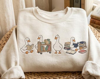 Embroidered Just a Bookish Goose Sweatshirt, Book Lover Goose Gift, Bookworm Shirt
