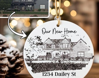 Custom Sketch House Portrait Ornament, Personalized Housewarming Gift, First Home Portrait Photo Ornament, Realtor Closing Gift