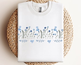 Fair Isle Floral Sweatshirt Nordic Botanical Grandpa Style Cottagecore Hygge Pullover