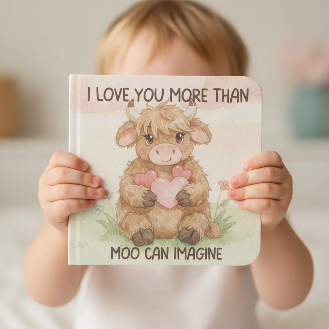 Highland Cow Valentine Board Book for Kids, I Love You More Than Moo ...