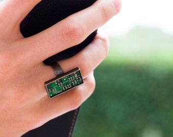 Geeky statement ring - circuit board ring - computer jewelry - man's