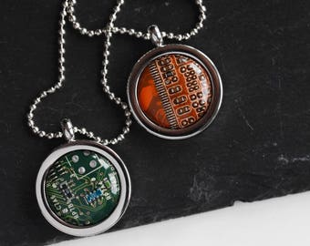 Computer geek necklace, REAL Circuit board necklace, gift for computer nerd, recycled computer motherboard - recomputing