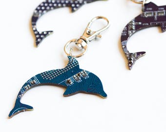 Circuit board dolphin - keychain or bag tag, recycled gift, computer nerd gift, nerdy, science geek, gift for gamer