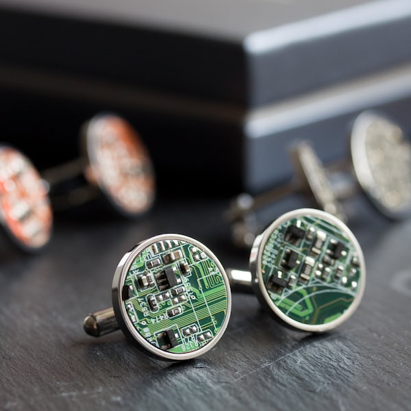 Unique real Circuit board Cufflinks, stainless steel, cufflinks for computer geeks, gift for him, gift for husband, groomsmen cufflinks