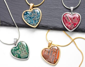 Geeky heart necklace - Circuit board necklace made with recycled computers - recomputing