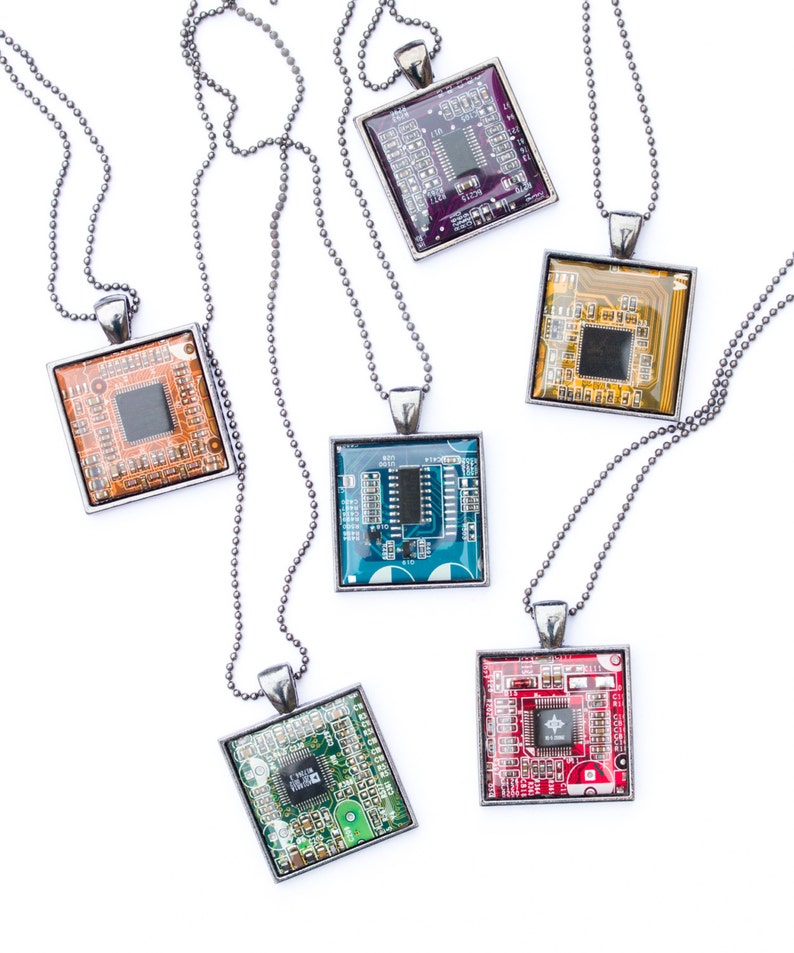 Techie necklace Circuit board necklace geeky square necklace recycled computer motherboard image 1