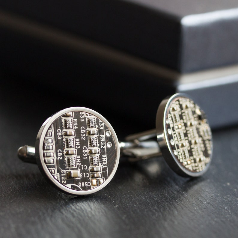 Unique real Circuit board Cufflinks, stainless steel, cufflinks for computer geeks, gift for him, gift for husband, groomsmen cufflinks image 3