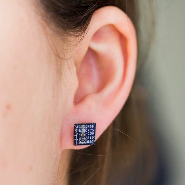 Geeky stud earrings - Circuit board studs - recycled computer - hypoallergenic