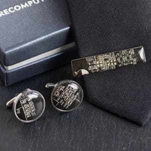 Cufflinks and Tie Clip set, unique circuit board cufflinks and tie bar, gift for him, father&#39;s gift, grooms cuff links