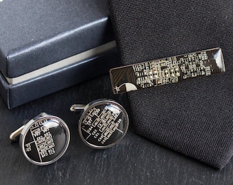 Cufflinks and Tie Clip set, unique circuit board cufflinks and tie bar, gift for him, father's gift, grooms cuff links