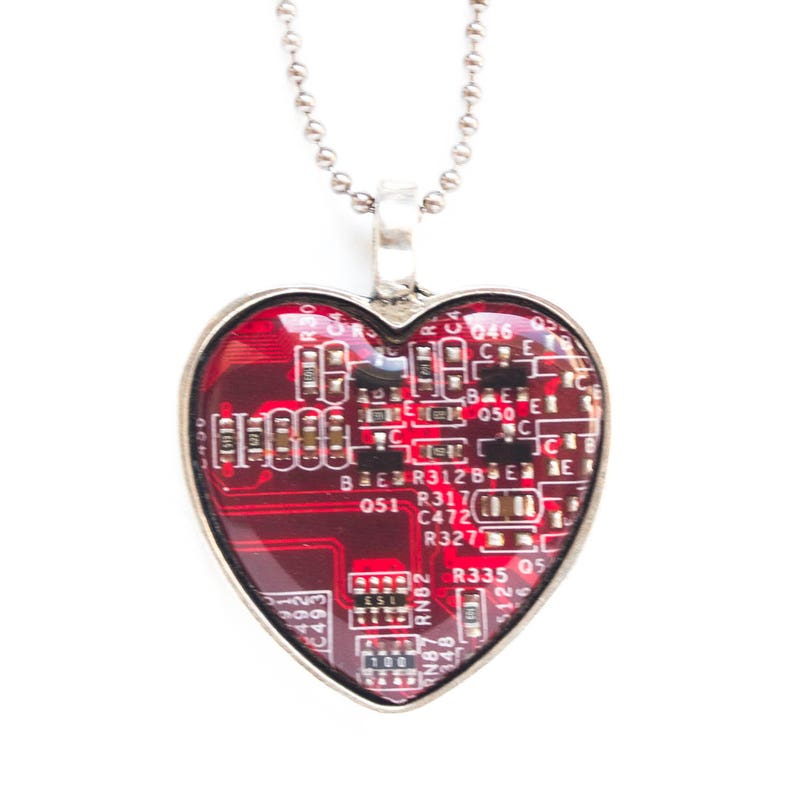 Geeky heart necklace Circuit board necklace recycled recomputing image 3