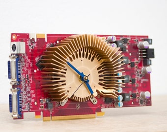 Desk clock made with red graphics card