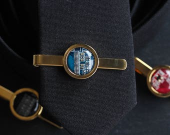 Golden Tie clip, recycled circuit board tie bar, computer nerd gift, geek gift, gift for husband, tie clip for groom