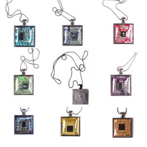 Techie necklace Circuit board necklace geeky square necklace recycled computer motherboard image 5